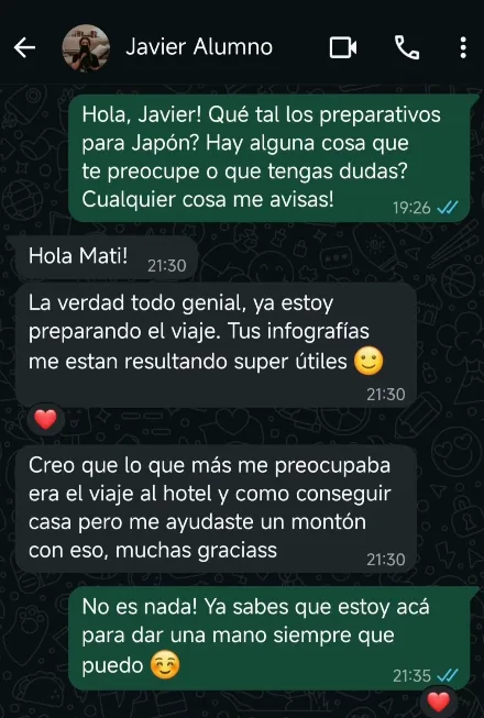 Mensaje de Javier sobre preparar su viaje a Japón